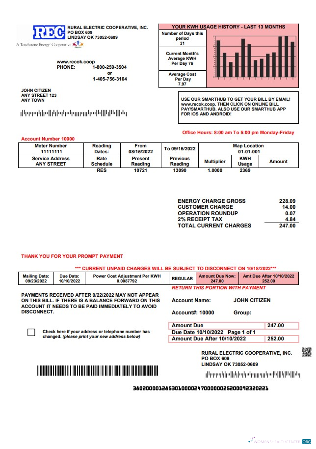 download USA Rural Electric Cooperative utility bill template in Word and PDF format PDF template